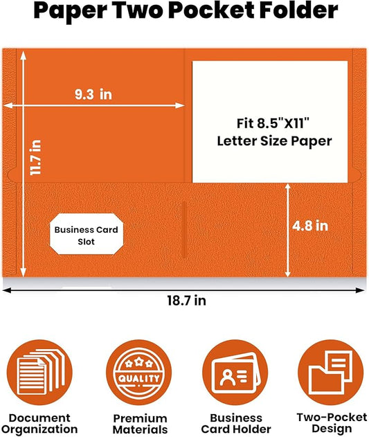 SUNEE Folders with Pockets (25 Pack, Orange), 2 Pocket Folders Fit Letter Size Paper, Paper File Folder for School Office Home Bussiness