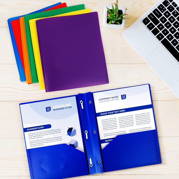 2-Pocket Folders with 3 Prongs,60-Pack Plastic Folders with Pockets and Prong Holds Letter Size Paper, Plastic Pockets Folder for School, Office and Home, Blue