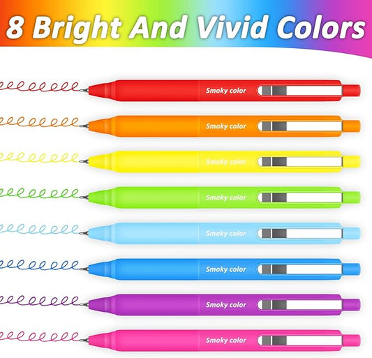 Vitoler Pens, 8 Pack Quick Dry Colored Pens 0.5mm Retractable Slient Gel Pen Gift Pen for Women Kids Journaling Writing School Office Supplies