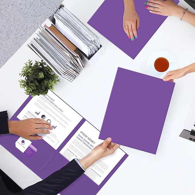 Two Pocket Folders, PANDRI 50 Pack 2 Pocket Folders, Letter Size Paper File Folder for School Office Home Business, Purple