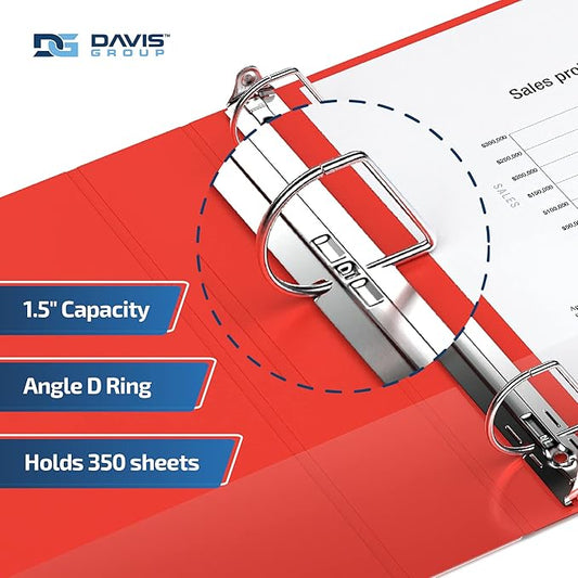 Premium Economy 1.5-Inch Binders, 3-Ring Binders for School, Office, or Home, Colored Binder Notebooks, Pack of 6, D Ring, Red