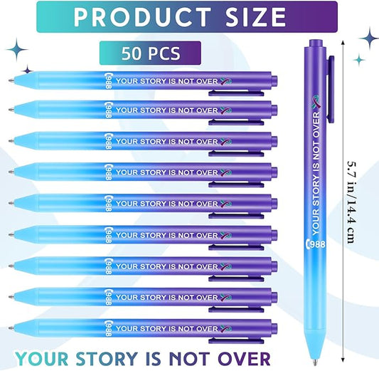 Jetec 50 Pcs Suicide Prevention Awareness Ribbon Pens Bulk Black Ink Retractable Fine Tip Ballpoint Pens with Gradient Color for Charity Volunteers Activity