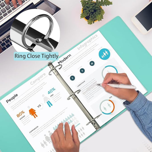 4 Pack 1.5 Inch 3 Ring Binder with Pockets - Extra Durable Round Ring Binders for 8.5" x 11" Paper, PVC-Free, School & Office Supplies, Assorted Colors