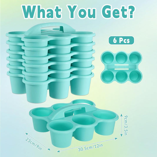 6 Pack Classroom Caddy with Handle Plastic Storage Caddy Organizer with 6 Compartments Drink Cup Caddies Holder Portable Storage Bin for Pencil, Crayon, Marker, Home, Office, School Supplies(Blue)