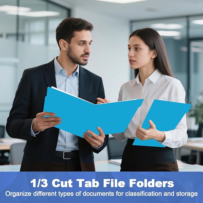 File Folder, HERKKA 120 Pack 1/3 Cut Tab File Folders, File Folders Great for Organizing and Filing, Letter Size, Light Blue
