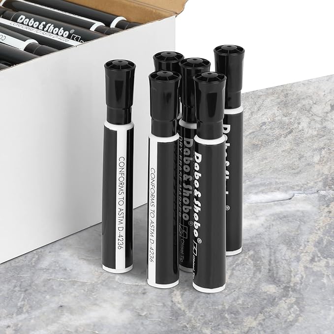 Dabo&Shobo Dry Erase Markers, Bulk Pack Of 72 Count, Low Odor Ink, Chisel Tip, Black Whiteboard Markers Perfect For Writing on Whiteboard, Mirror, Glass For School, Office, Home
