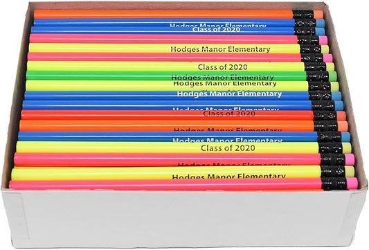 Pencil Guy Imprinted Neon Round Pencils- 500 per box - Assorted Colors