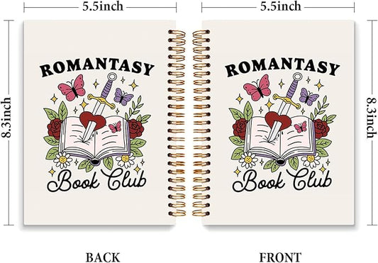 JXREQ Cute Floral Reading Book Club Notebook Journal for Women Book Lovers, Bookish Gifts for Women, Romantasy Book Club Spiral Notebooks 5.5x8.3