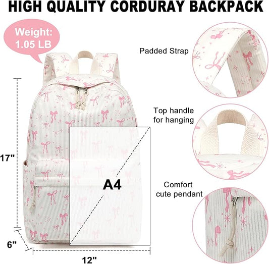 School Backpack for Teens Large Corduroy Bookbag Lightweight 15.6 inch Laptop Bag for Girls Women Casual High School College