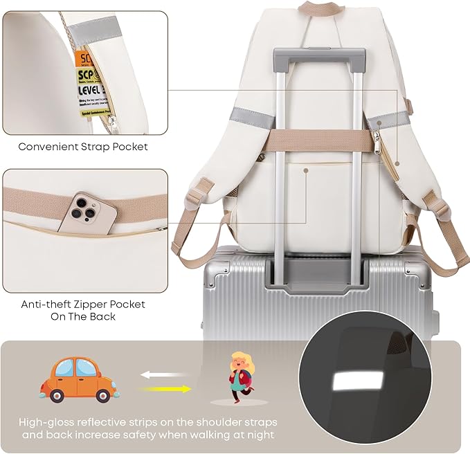 3PCS School Backpack For Student Women College Middle High Teen Girls Bookbag Waterproof Laptop Bag Beige Khaki