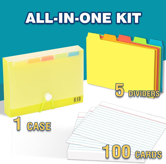 H4D 4x6 Index Card Case with 100 Heavyweight Ruled Index Cards and Dividers, Lime Green