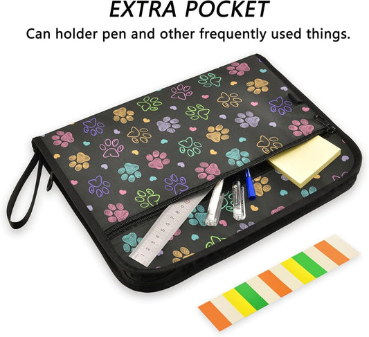Gredecor 13 Pockets File Folder Organizer A4/Letter Water Resistant Colorful Doodle Paw Document Bag with Zipper Filing Folder Expanding File Pouch Storage for School Office