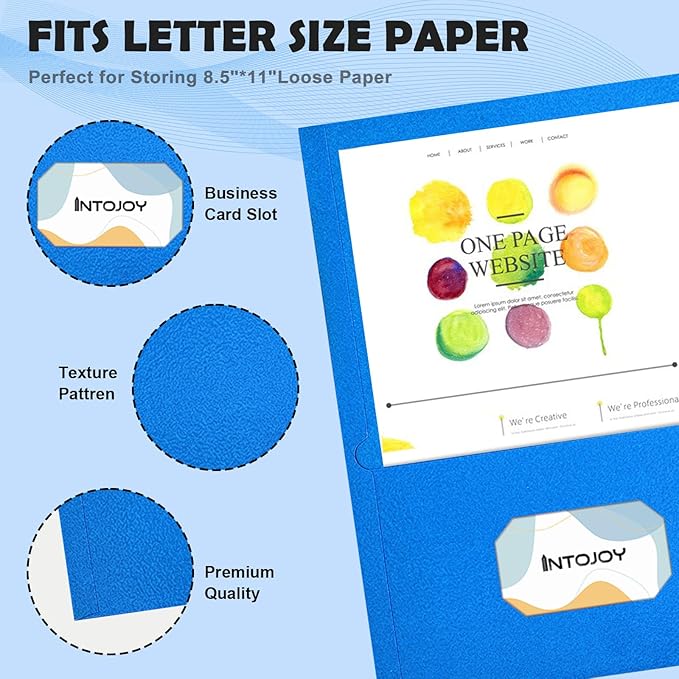 Folders with Pockets,IntoJoy 50 Pack 2 Pocket Folders Fit Letter Size Paper File Folders for School Office Business Home Filing Resume Portfolio (Blue)