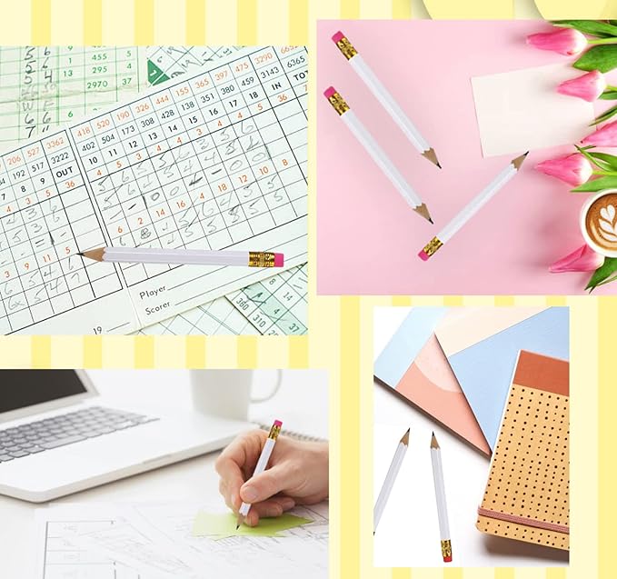 Adhere 25pcs Golf Pencils with eraser Hexagon Wooden Pencils Graphite 2B for Golf Event Scoring,Classroom,Wedding,Company Meetings,Pew, Pocket (white)
