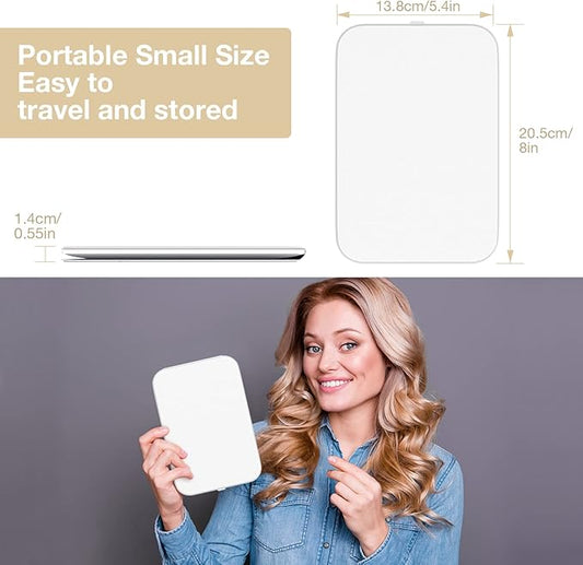 Kintion Travel Makeup Mirror, Portable LED Lighted Makeup Mirror, 360ยฐ Rotation Touch Screen Vanity Mirror, 60 LEDs, 3-Color Dimmable Lighting, Rechargeable Tabletop Folding Cosmetic Mirror, White