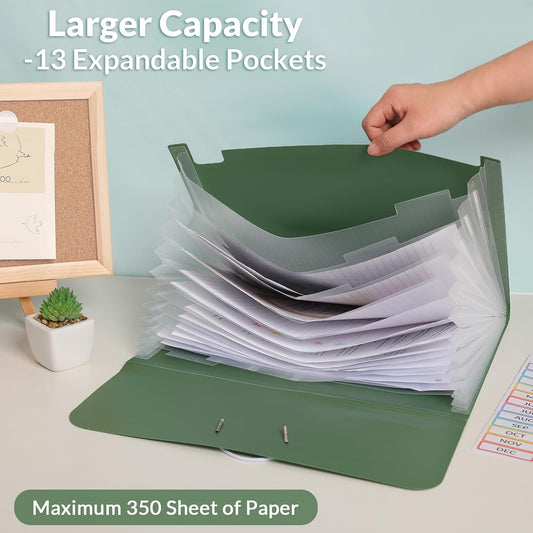 SKYDUE Expanding File Folder, Accordion File Organizer with 13 Pockets for A4/Letter Sized Paper, Accordion Folder with Labels - Document Receipt Organizer for Office, School, Home