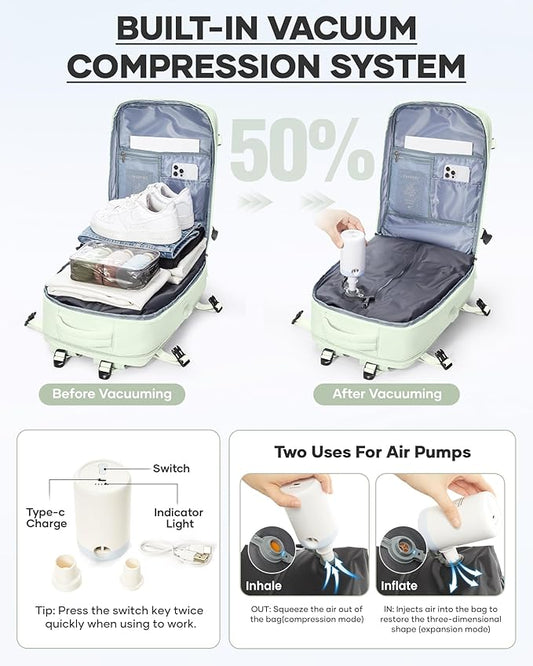 coofay Vacuum Backpack Travel with Pump Vacpack Travel Backpack with Vacuum System Compression Backpacks
