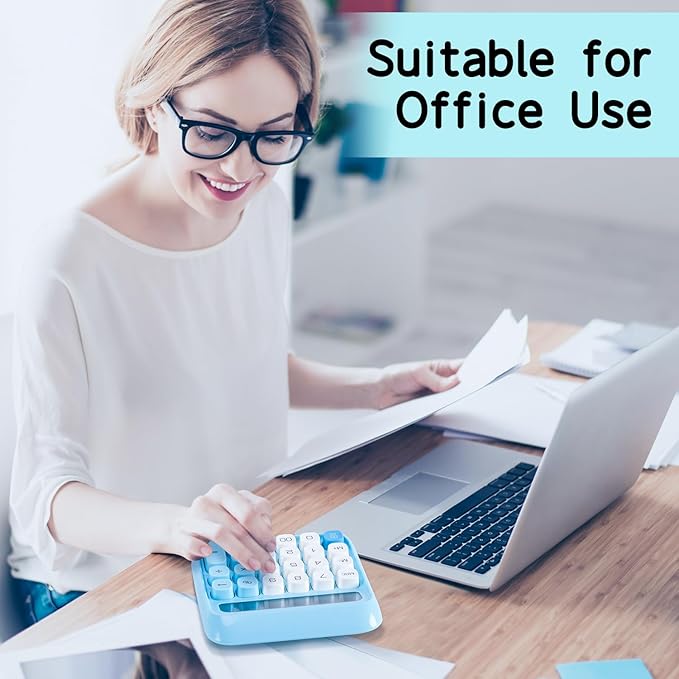 Deli Mechanical Switch Calculator 12 Digit, Large LCD Display Calculators Desktop with Big Buttons, Cute Calculator for Teachers Students Basic Office, Blue