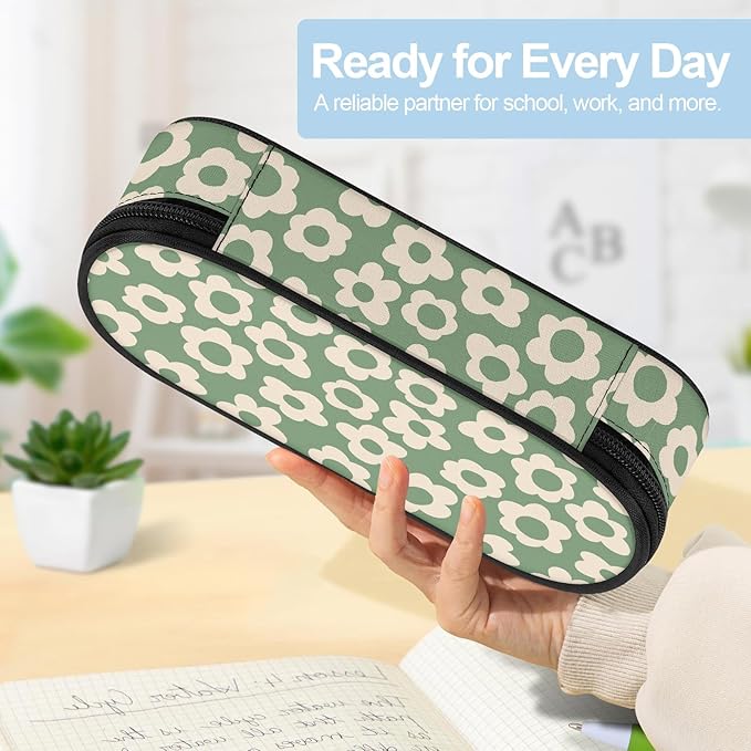 Vintage Groovy Flowers Large Pencil Pouch Big Capacity Cute Pencil Case for Girls Boys Teen Women Men Adult, Portable Kids Pencil Bag with Zipper, Stationery Storage Pen Bag for School Supplies Office