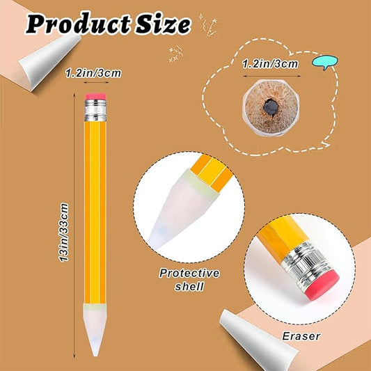 10 Pcs Wooden Jumbo Pencils for Prop, 14 Inch Giant Pencil Funny Big Pencil with Cap Novelty Large