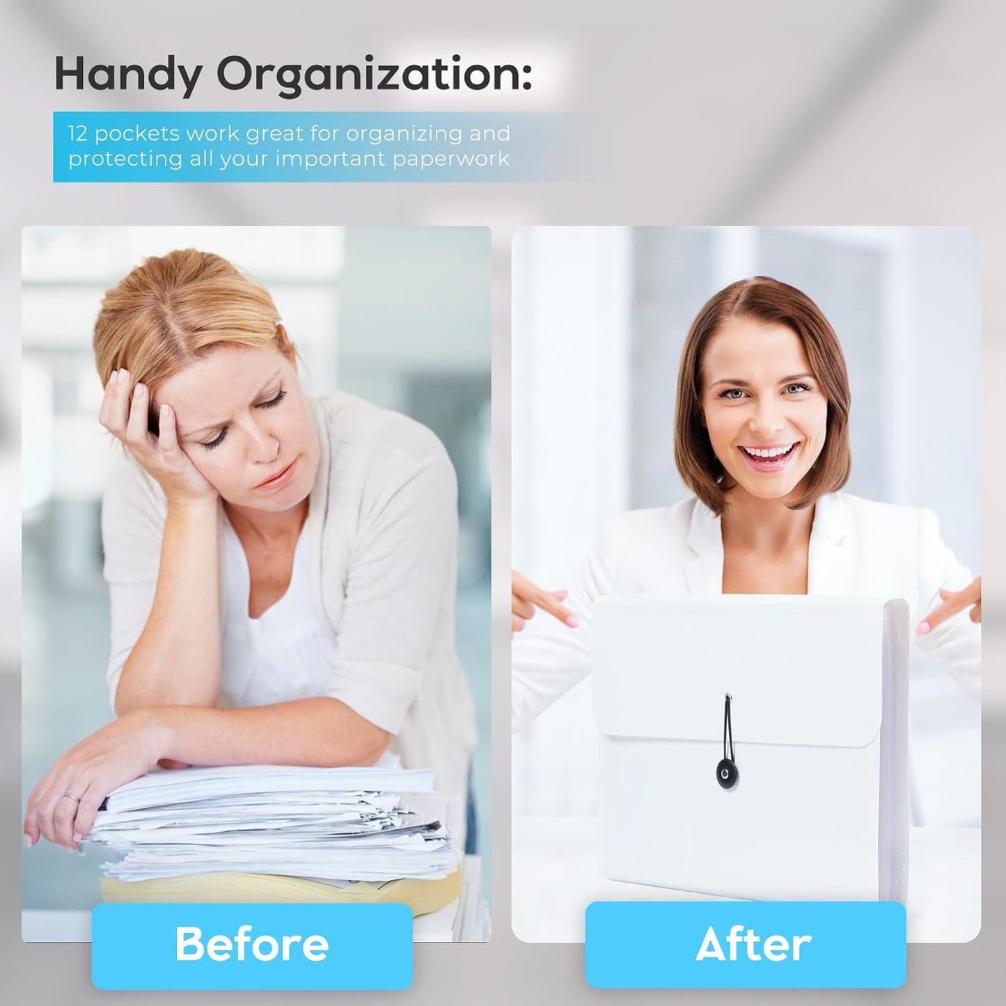 Accordion File Organizer, Expanding File Folder for Sorting Documents and Papers, 13 Pockets Receipt Organizer for Home, Travel and Office Use (White)