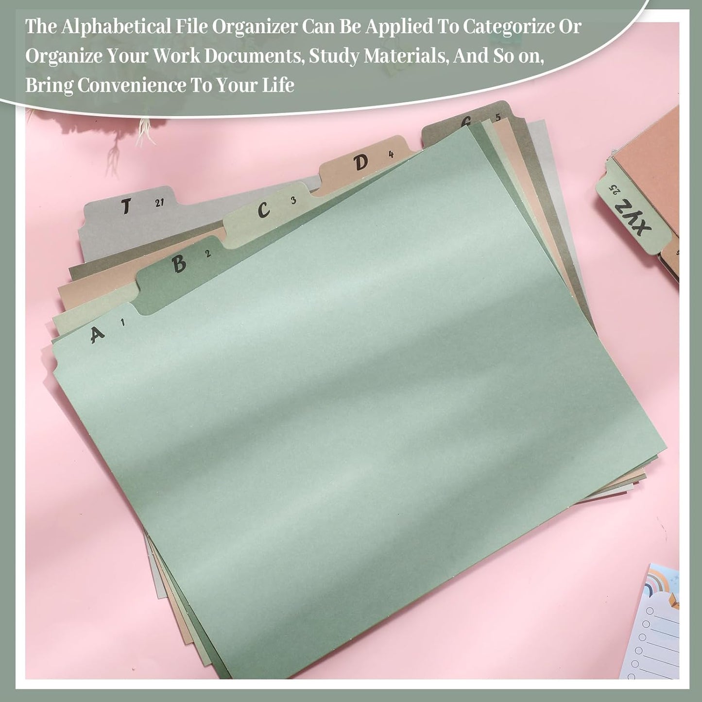 2 Set 50 Pcs Alphabet File Dividers Top Tab File Guides Set, Heavyweight A-z Letter Size Filing Cabinet Dividers 1/5 Cut Tab Desk Organizer for Work School Office(Morandi Color)