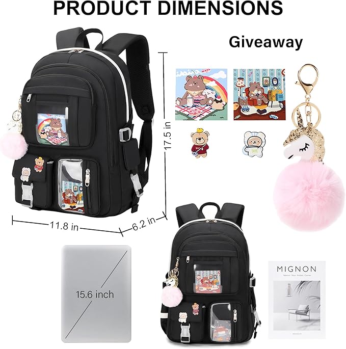 Backpacks for Girls,Laptop Backpack 15.6 Inch School Bag Cute College Large Bookbags Travel for Teens Women Students Anti Theft Daypack (Black)