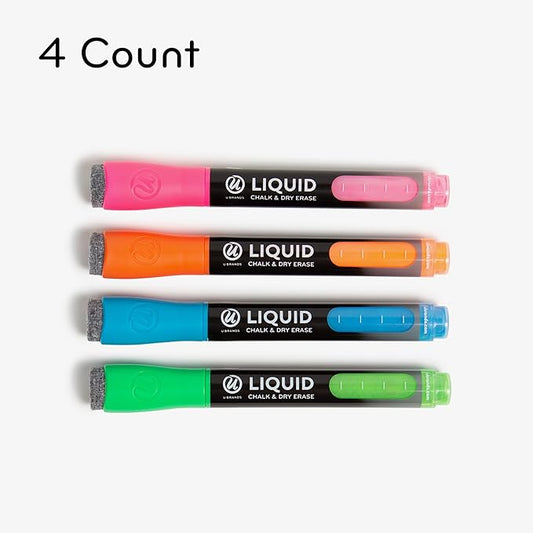 U Brands Liquid Chalk Markers For Blackboard, Chalk Board, and Dry Erase Boards, with Eraser, Assorted Bright Colors, Set of 4
