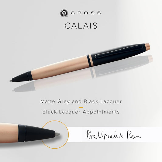 Cross Calais Refillable Ballpoint Pen Presented in a Luxury Gift Box - Medium Point, Black Ink, Brushed Rose Gold & Black