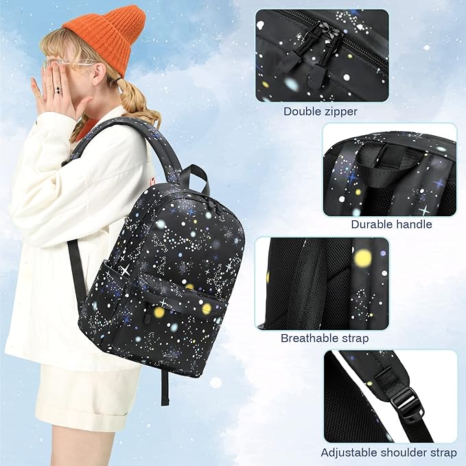 Lohol Galaxy Backpack for School Travel, Lightweight BookBag for Girls Kids