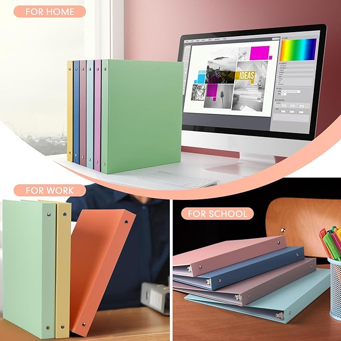 Ctosree 10 Pack Colored 3 Ring Binder with 2 Pockets Hardcover Loose Leaf Binder for Women Men Teacher Student School Office Home Supplies, Fits 11 x 8.5 Size Paper, 10 Colors(1",Bright Color)