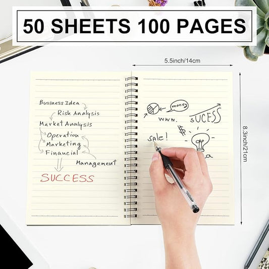 Yahenda 2 Pcs Spiral Notebook Bulk A5 Journal Lined 8.3'' x 5.5'' Writing Composition Paper Small Notepad Subject Notebook for Students Office Business Back to School Supplies (Black)