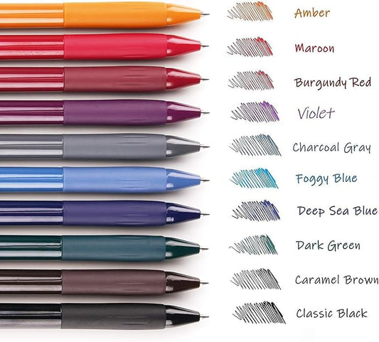 WRITECH Retractable Gel Pens Quick Dry Ink Pens Fine Point 0.5mm 10 Assorted Unique Vintage Colors For Journaling Drawing Doodling and Notetaking (Vintage 1)