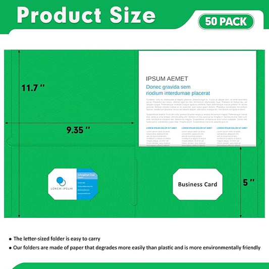 Two Pocket Folders, PANDRI 50 Pack 2 Pocket Folders, Letter Size Paper File Folder for School Office Home Business, Assorted 5 Colors