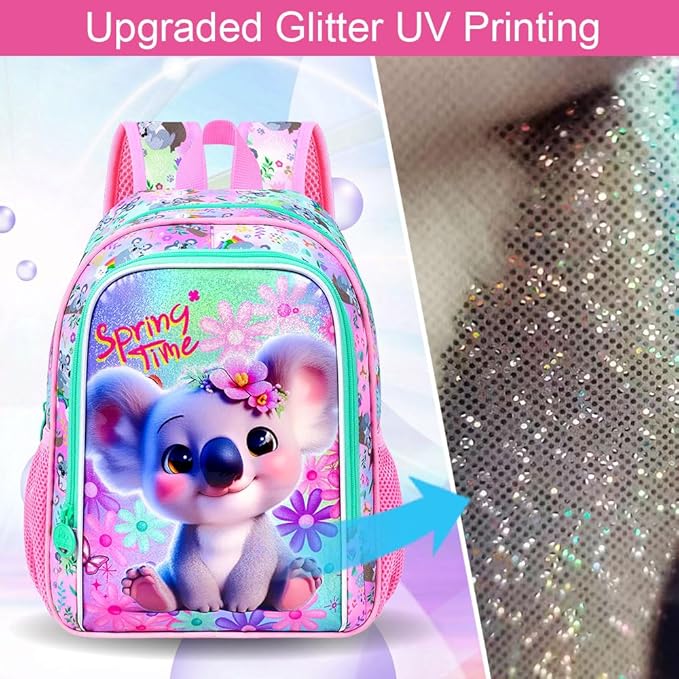 Girls Toddler Koala Backpack, Water Resistant Kindergarten Bookbag, 13" Preschool Backpacks for Toddler - Koala Pink