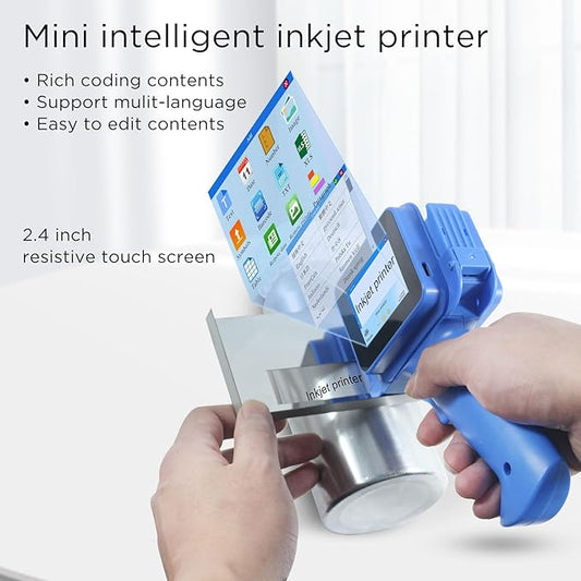 Handheld Inkjet Printer with 42ml Quick-Drying Ink Cartridge, 0.5 Inch Nozzle Ink Jet Coding Machine for EXP Date/Batch Number/QR Code/Barcode/Logo/Text (ZM-C12mini) (Blue)