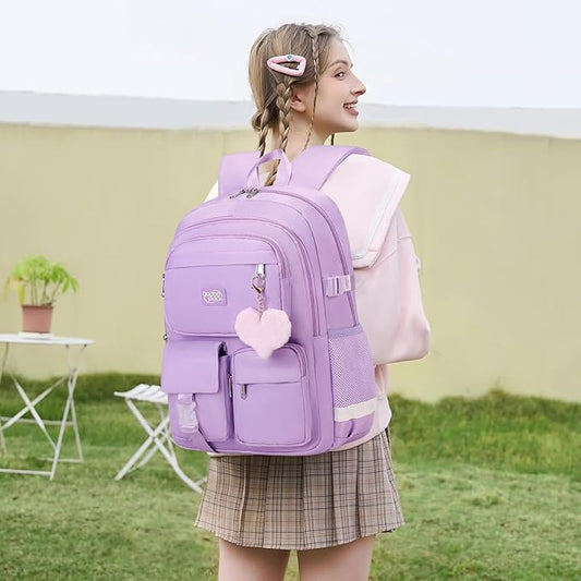 3PCS School Backpack For Student Women College Middle High Teen Girls Bookbag Waterproof Laptop Bag Purple