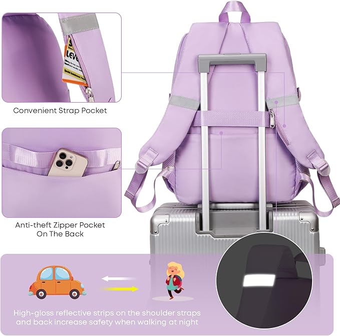 3PCS School Backpack For Student Women College Middle High Teen Girls Bookbag Waterproof Laptop Bag Purple