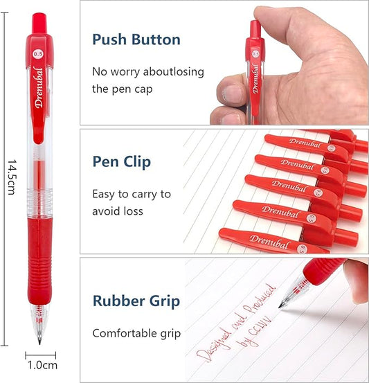 Red Ballpoint Pens with Rubber Grip,Fine(0.5mm) Point Retractable-Set of 48 Writing Pens for School Office