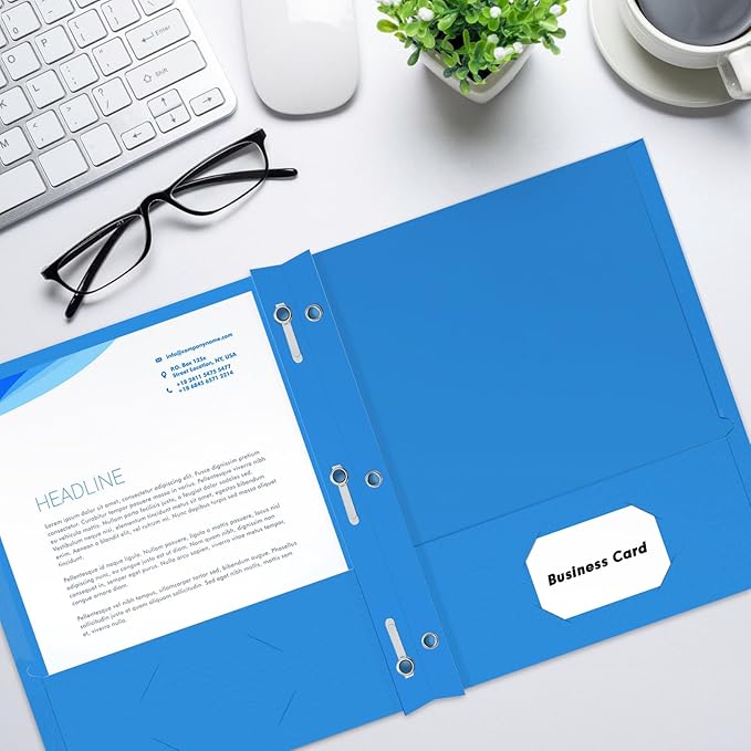 Two Pocket Folders, PANDRI 30 Pack Two Pocket Folders with Prongs, Designed for Office and Classroom, Assorted 5 Colors 2 Pocket 3 Prong Folders