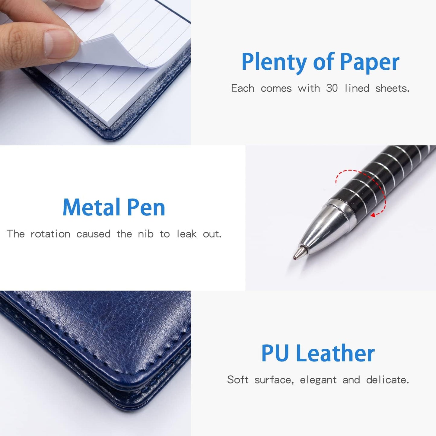 Xhwykzz 7 Pcs Small Pocket Notepad Holder Set with Pen, Mini Portable Leather Pocket Notebook for offices, schools, restaurants (Blue)