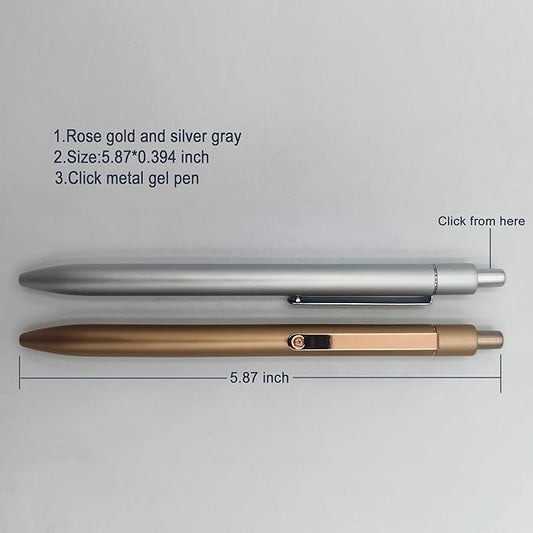 Pens 0.5MM Retractable Metal Gel Pen, Rose gold and silver gray fancy pen Premium Metal Barrel nice pens Smooth Writing Archival Ink Leak-Proof, Ideal office Gift Set,sisters, lovers - 2 Pens.