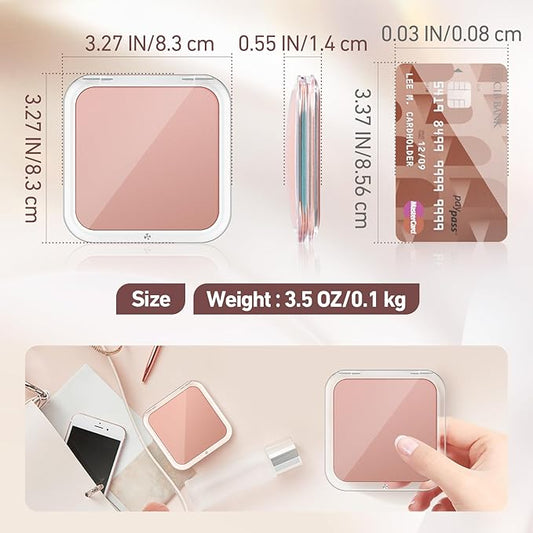 30X Magnifying Mirror, Pocket Travel Makeup Mirror, Small Compact Mirror for Women, 2-Sided Mini Mirrors for Home and Outside, Portable Multi-Purpose Travel Mirror, Precision Tweezers, Rose