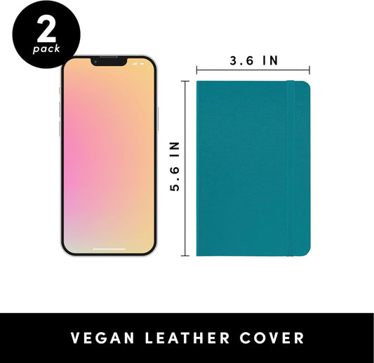 PAPERAGE Lined Pocket Journal Notebook, 2 Pack, (Turquoise), 160 Pages, Small Notebook, 3.6 inches x 5.6 inches - 100 GSM Thick Paper, Hardcover