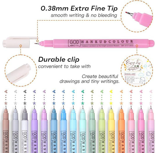 0.38mm Fine Point Pen,16 Pack Colored Fineliner Bible Pens No Bleed Through,Extra Fine Tip Marker Pens for Bullet Journaling,Planner,Coloring,Bible Study Back to School Office Supplies