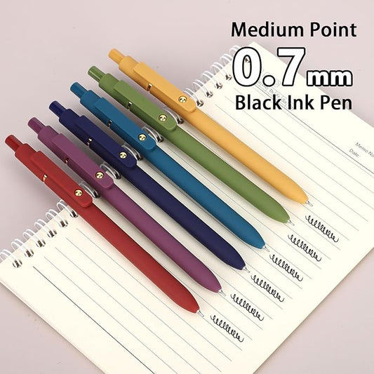 FIOVER Gel Pens, 6pcs 0.7mm Fine Point Black Ink, Smooth Writing Pens for Journaling, Nurse Aesthetic Cute Office School Supplies, Gifts for Women and Men (6Pcs Gold Vintage -Black ink)