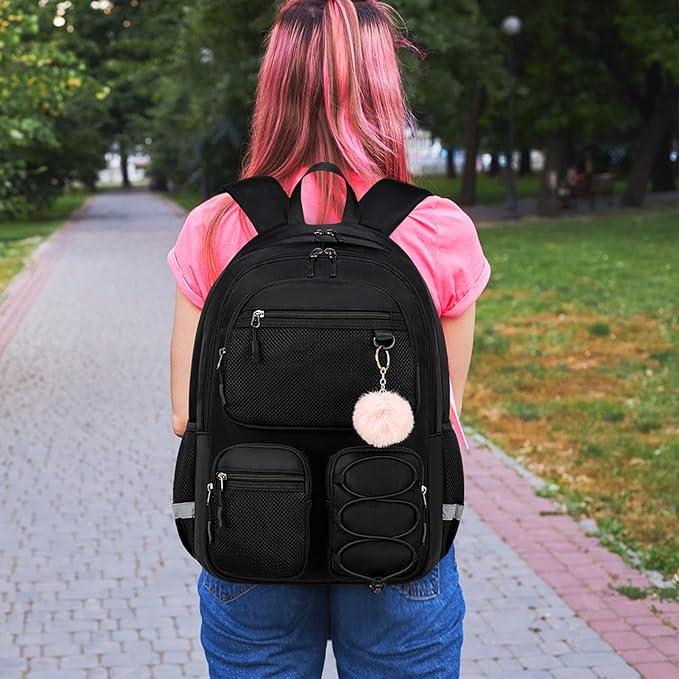 School Backpack for Teen Girls, Cute College Back Pack for Women, Kids Backpack for Girls, Middle Students School BookBag, 15.6 Inch Laptop Bag Travel Back Pack, Black