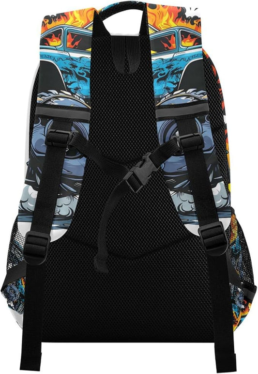 Monster Truck Blue Backpack for Boys Girls Elementary School Bag Kids Bookbag Travel Rucksack
