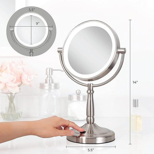 Zadro 9" Round LED Makeup Mirror with Lights and Magnification 5&10X/1X AA Battery Operated Swivel Lighted Makeup Mirror