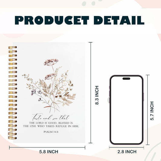 BearCake bible notebooks for note taking,Christian Notebook,Christian Gifts for Women,Taste and See That the Lord is Good Floral spiral bible with note taking space,spiral bible 5.5x8.3
